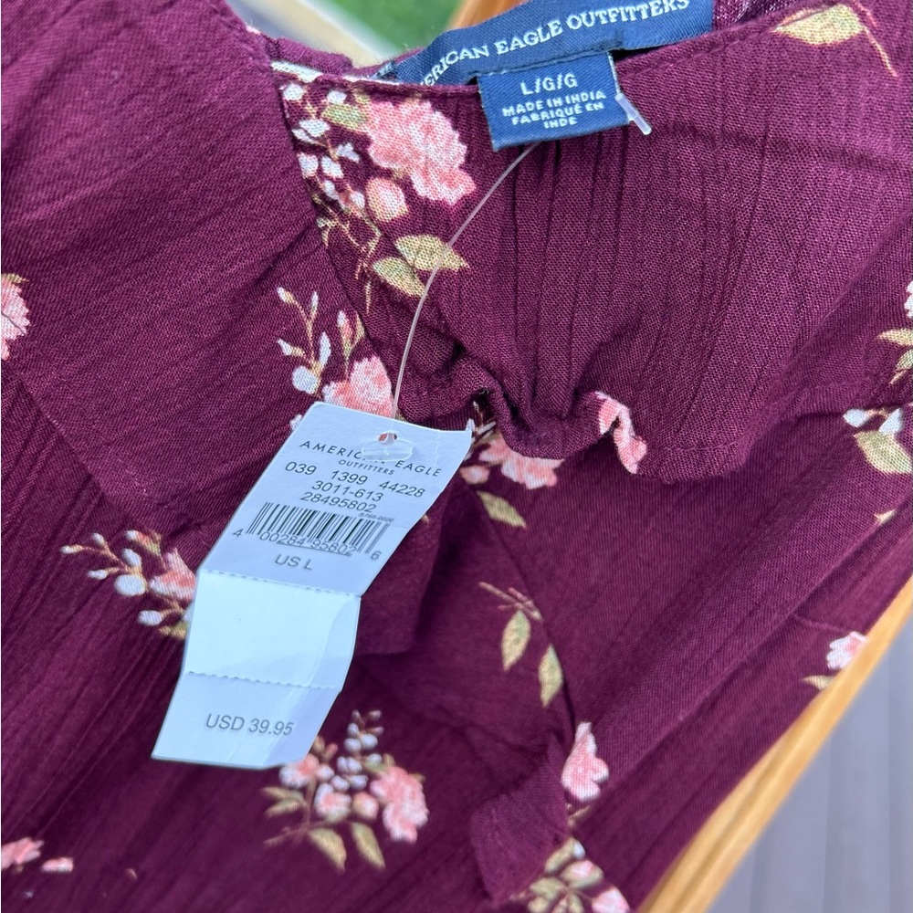 NWT- 💥American Eagle Outfitters dress. Delicate ruffle top, plum color Size L - Picture 4 of 7